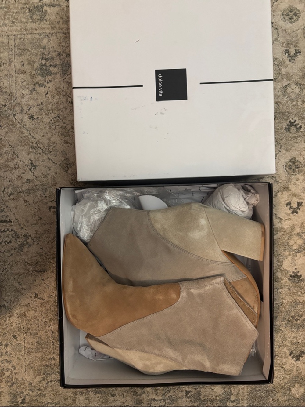 Dolce Vita Two-Tone Suede Ankle Boots - Taupe & Camel